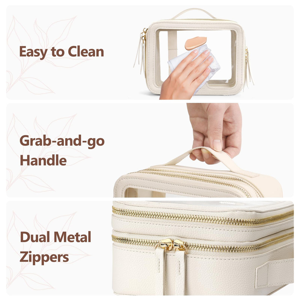 PACKISM Clear Makeup Bag - PU Leather Clear Travel Bags for Toiletries