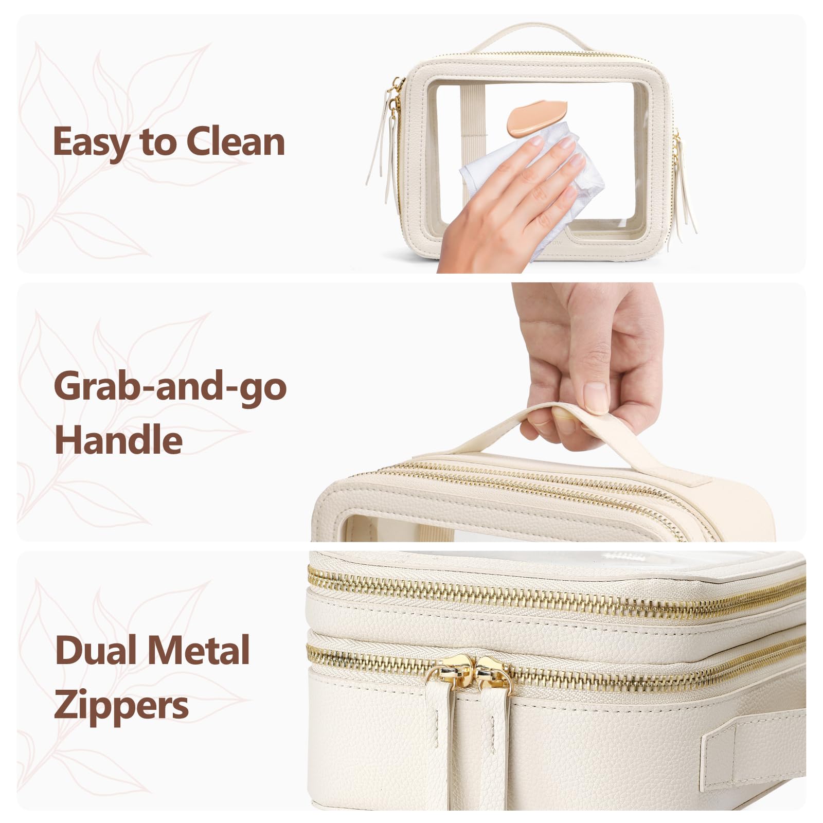 PACKISM Clear Makeup Bag - PU Leather Clear Travel Bags for Toiletries