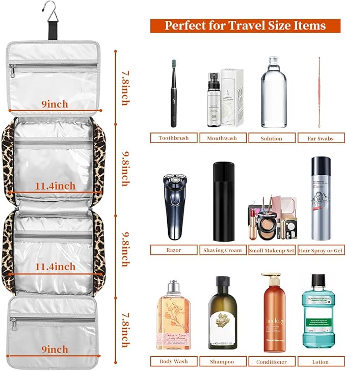 Bosidu Hanging Travel Toiletry Bag, Large Capacity Cosmetic Travel Toiletry Organizer for Women with 4 Compartments & 1 Sturdy Hook, Perfect for Daily Use/Valentines' Day