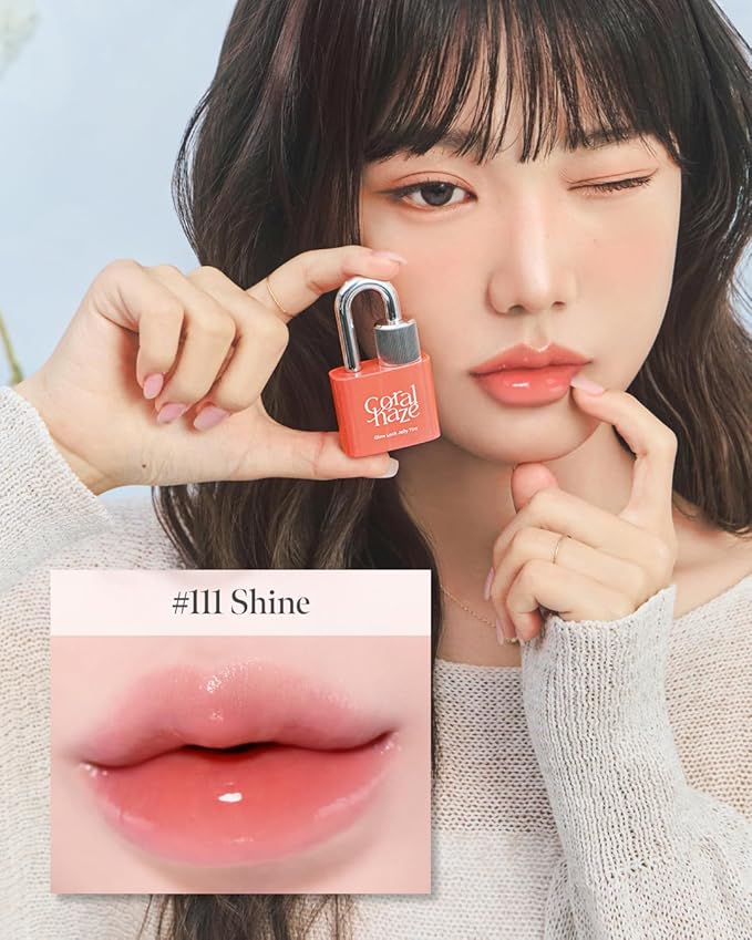 CORALHAZE Glow Lock Jelly Tint 111 Shine, Hydrating Water Glow Lip Stain, Non-Sticky Juicy Gloss, Long Lasting Glass Shine & Dewy Finish, Lightweight Moisturizing Lip Care, Korean Makeup