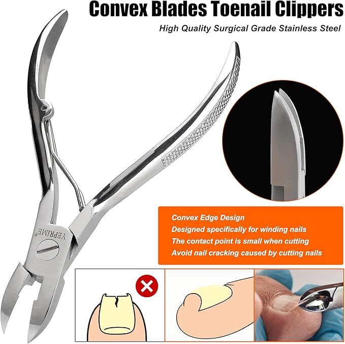 YEPRIME Toenail Clippers for Thick and Ingrown Nails, Convex Blades