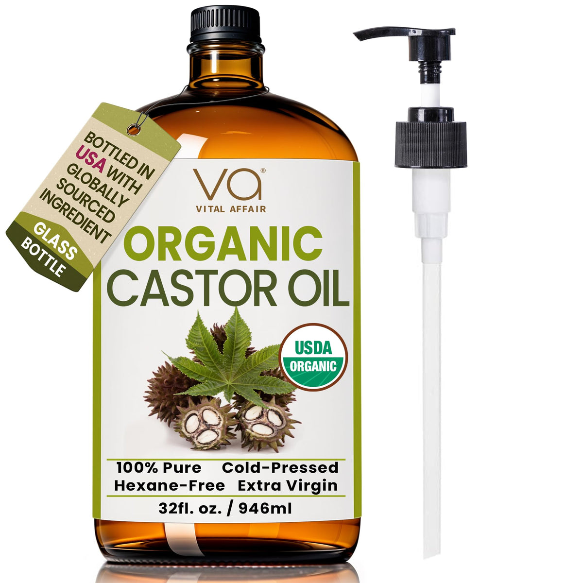 Castor Oil Organic Cold Pressed Glass Bottle 8oz For Hair Growth, Eyebrow