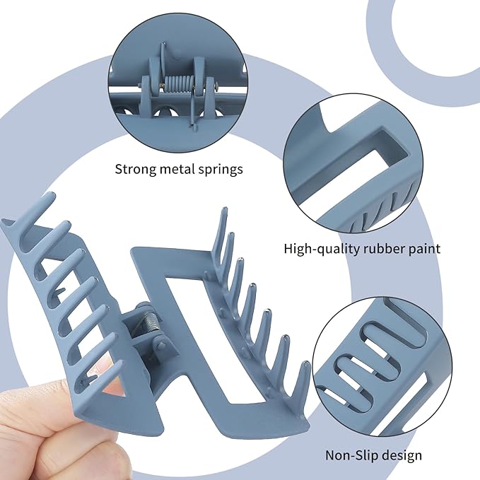 Sisiaipu 4 Inch Big Hair Claw Clips 6 Pcs Large Claw for Thick Hair Square Hair Clips for Women Rectangle Hair Clips Nonslip Acrylic Banana Jaw Clips Hair Accessories for Girls (Brown Blue)