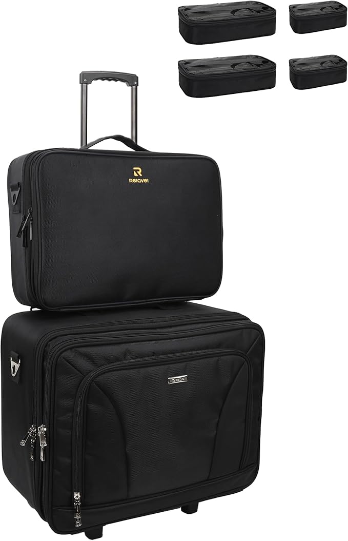 MONSTINA Rolling Makeup Train Case,Professional Cosmetics Beauty Hairdresser Bag with Shoulder Strap (Black z)
