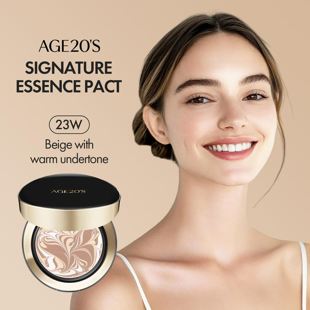 AGE20'S Signature Essence Pact SPF 50+ | Pack of 1 | 23W BEIGE | Cream Foundation, Dewy Finish, Natural Coverage | Korean Cushion Foundation