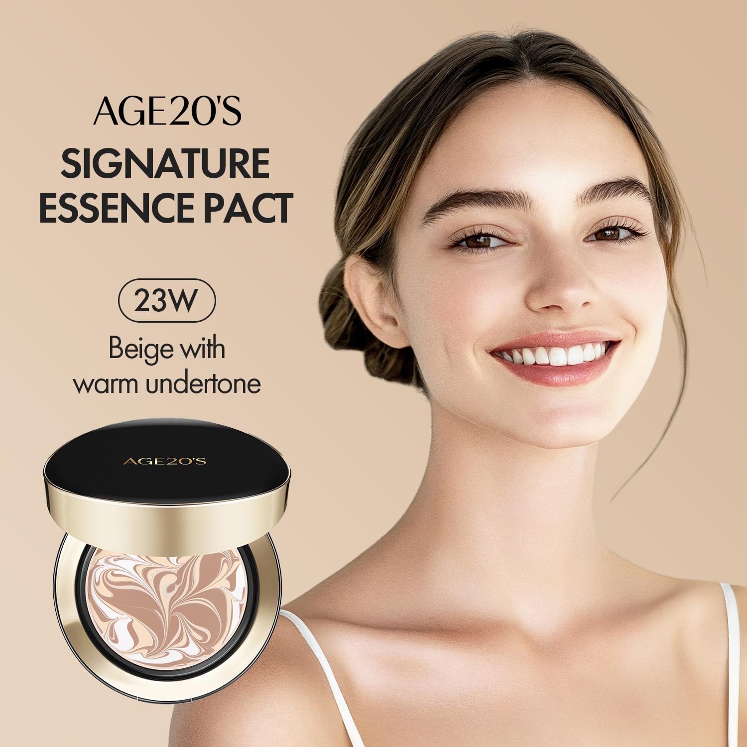 AGE20'S Signature Essence Pact SPF 50+ | Pack of 1 | 23W BEIGE | Cream Foundation, Dewy Finish, Natural Coverage | Korean Cushion Foundation