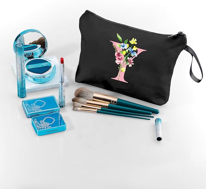 SEAMOON A-Z Womens Birthday Gifts, Initial Cute Makeup Bag with Mirror, Y