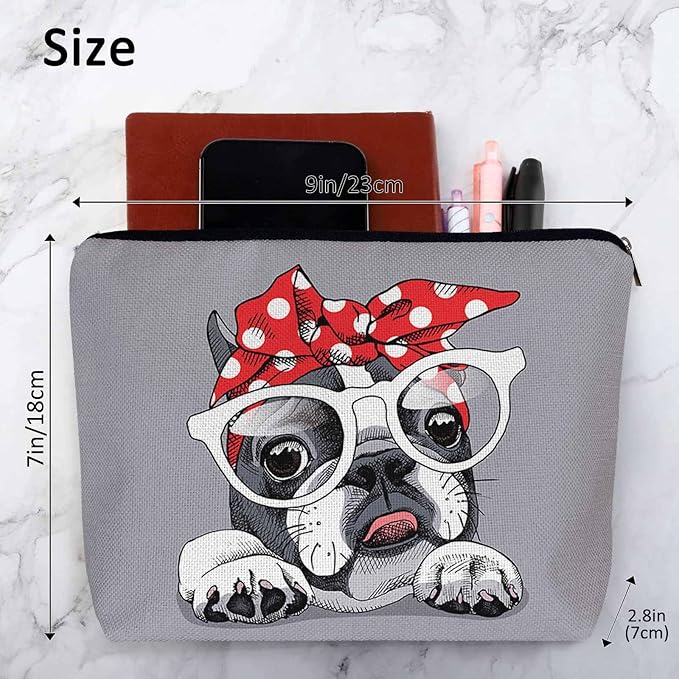 Kalygon Makeup Bag French Bulldog Makeup Bags For Purse Pouch, Cute Puppy Bulldog Glasses Travel Toiletry Bag Cosmetic Bag Makeup Bags Flax Makeup Organizer Bag Pencil Pouch For Man Woman, Gray
