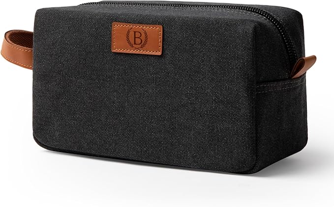 Travel Essentials Canvas Toiletry Makeup Bag Dopp Kit Dark Grey(Initial B)