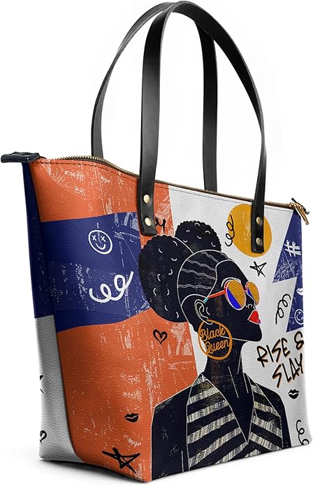 Afroyla Afrocentric Art ToteBag for Black Women – Premium Leather, Work & Everyday Bag, Ideal Gift for Her on Mother's Day