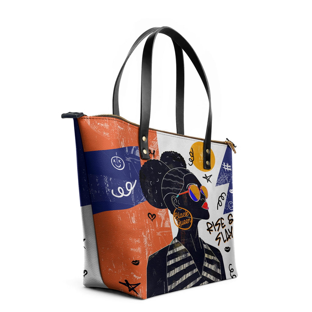Afroyla Afrocentric Art ToteBag for Black Women – Premium Leather, Work & Everyday Bag, Ideal Gift for Her on Mother's Day