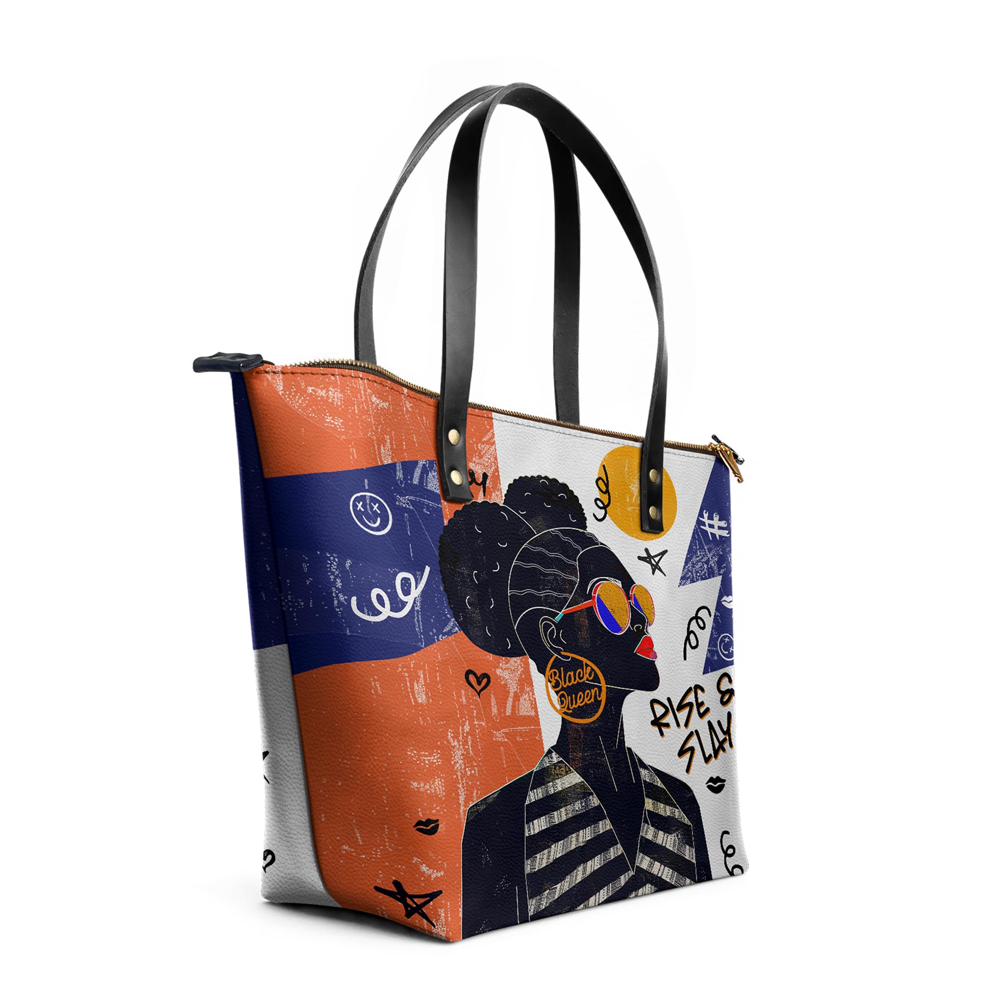 Afroyla Afrocentric Art ToteBag for Black Women – Premium Leather, Work & Everyday Bag, Ideal Gift for Her on Mother's Day