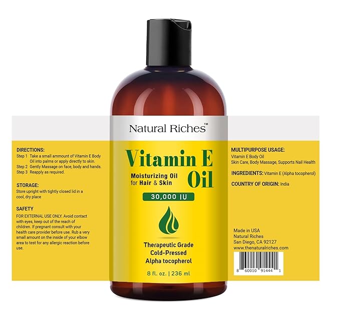 Vitamin E Oil for Skin, Face, Hair & Nails 8 Fl Oz - 30,000 IU