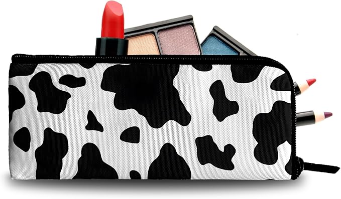 xiaotcq Cow Print Makeup Bag Cosmetic Bag for Women,1Pcs Large Capacity Makeup Bags and 1Pcs Pencil Case Makeup Brushes Storage Bag Travel Toiletry Bag Organizer