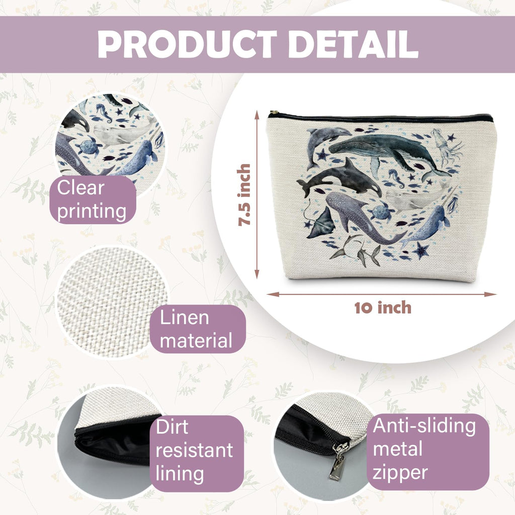 RYYCDOI Ocean Animals Shark whale Makeup Bag, Marine Life Animals Cosmetic Bags for Women,Shark Gifts for Women