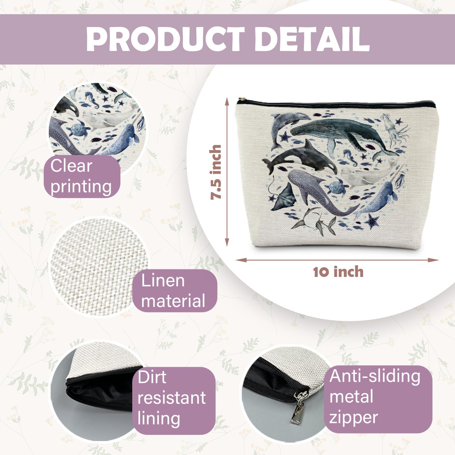 RYYCDOI Ocean Animals Shark whale Makeup Bag, Marine Life Animals Cosmetic Bags for Women,Shark Gifts for Women