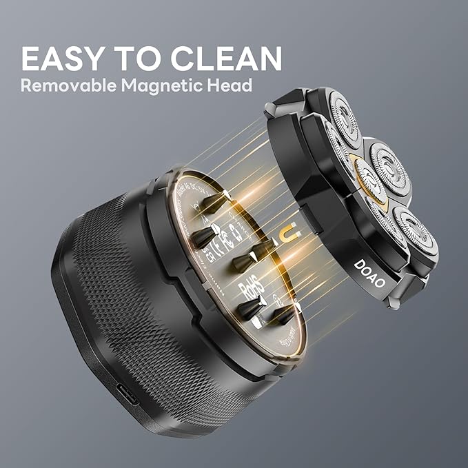 DOAO Head Shavers for Bald Men, 6D Magnetic Floating Blades, Smooth Shave in 3 Minutes, USB-C Rechargeable, 180min Runtime, Wet & Dry, Easy Clean, Anti-Slip Design(A6-Plus)