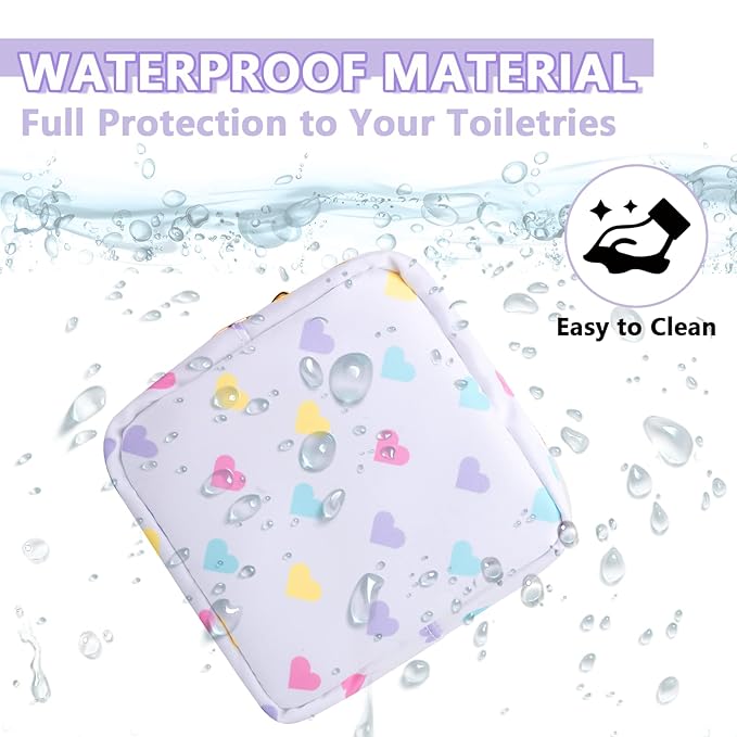 UIXIZQ Mini Makeup Pouch for Purse, Nylon Travel Toiletry Organizers Small Cosmetic Bag for Women Girl, Checkered Cute Zipper Coin Purse Preppy Storage Bag for School Work(Mini-White Heart)