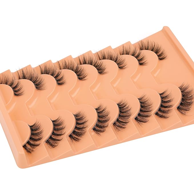 alphonse Half Lashes Natural Look Half Lash Cateye Clear Band Half Eyelashes Cat Eye Fluffy Wispy Accent Lashes 3/4 Flared End Lashes Pack 8 Pairs by ALPHONSE, 8.0 Count