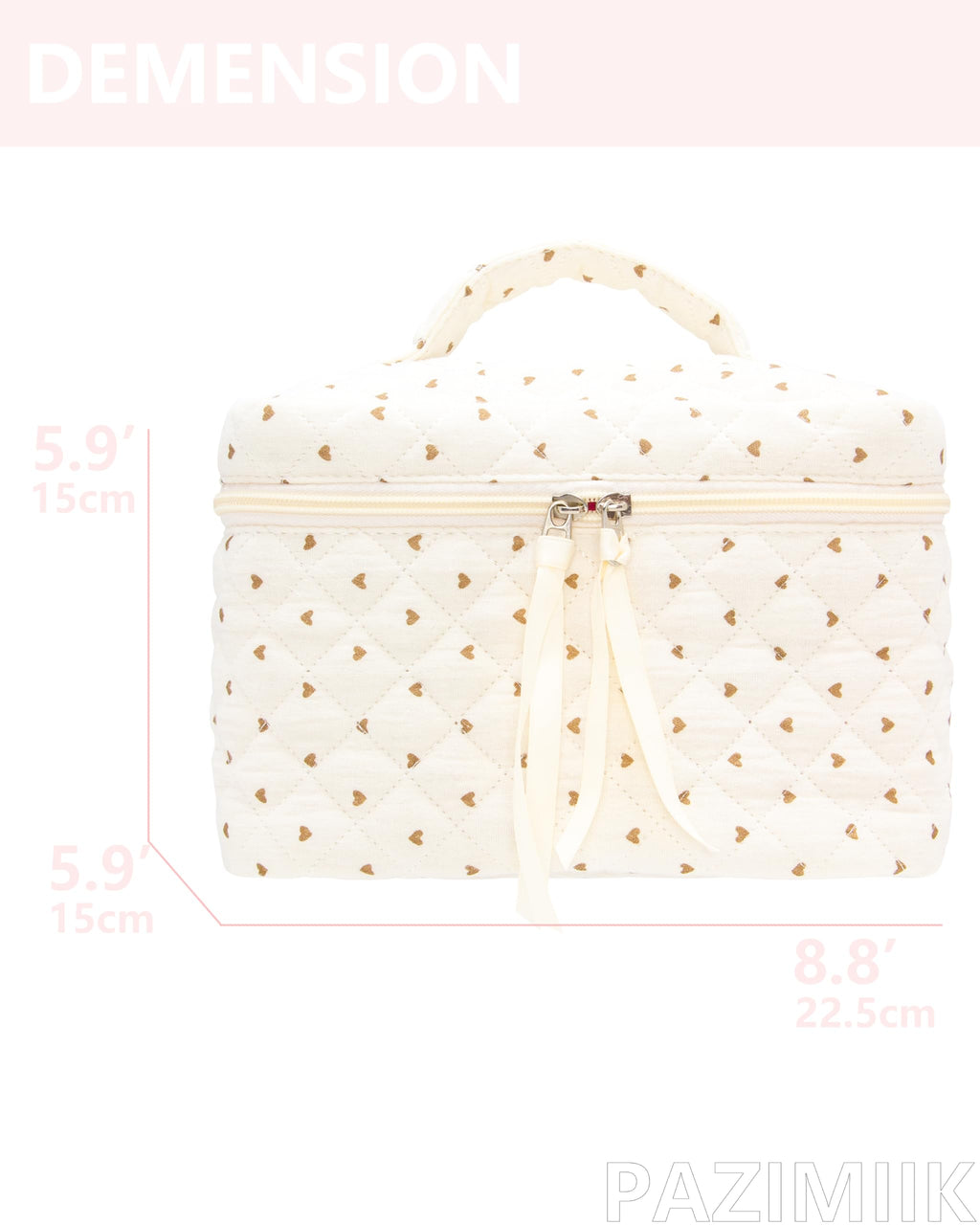 Quilted Makeup Bag for Women, Travel Cosmetic&Toiletry Bag,Gauze Heart