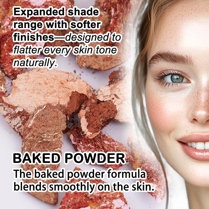 Baked Face and Eye Makeup Palette with Bronzer, Blush, 2 Highlighters & 3 Eyeshadows, Smooth Blendable Powder, Neutral Shades, Travel Compact Gift Set for Women