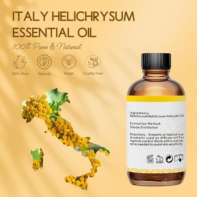 LOTUSJOY Helichrysum Essential Oil, 100% Pure Helichrysum Italicum Oil for Bruising Skin Roll On Diffuser Room Spray - 4 Oz