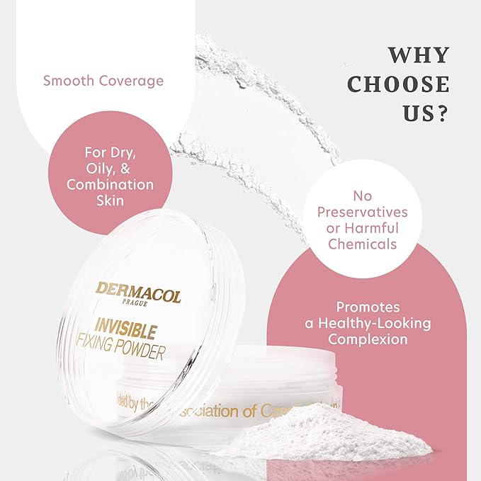 Dermacol Invisible Fixing Powder, Translucent Setting Powder, 0.46oz, White