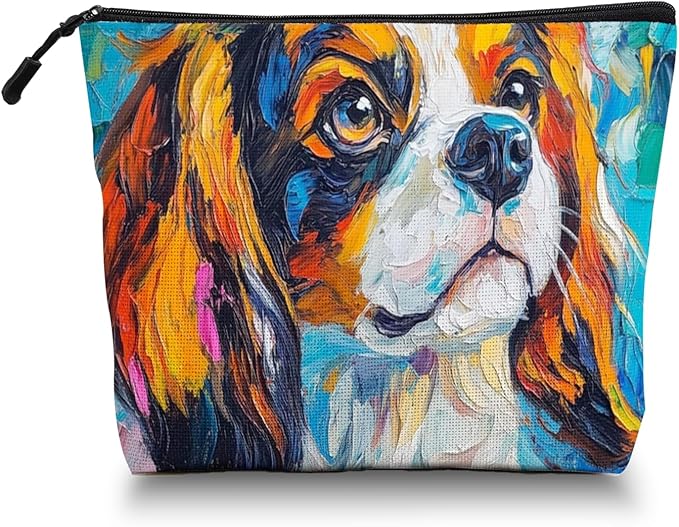 Scribesense Cosmetic Bags Travel Makeup Toilet Case Waterproof Pouch for Women Girls 6.7X9.45inches - Vivid Artistic - Spaniel Canvas