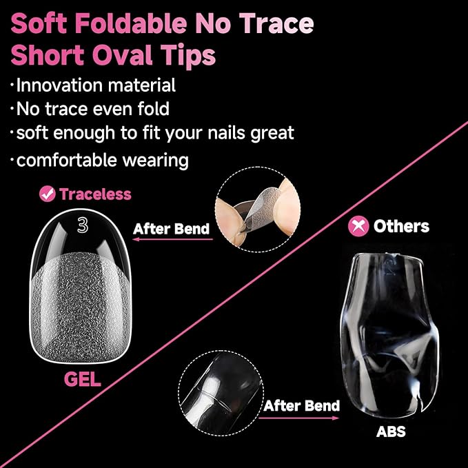 UNA GELLA Oval Gel Nail Tips, 312 Pcs Short Oval Round Nails