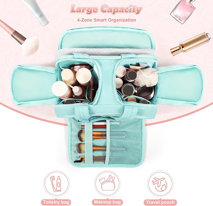 todbown Travel Toiletry Bag:  Large Capacity, 4 Compartments, Wet/Dry Separation, Ultra-Soft Lightweight Fabric & Anti-Spill Design for Travel,Gym,Gift(11.8" L) (Sea Salt Blue)