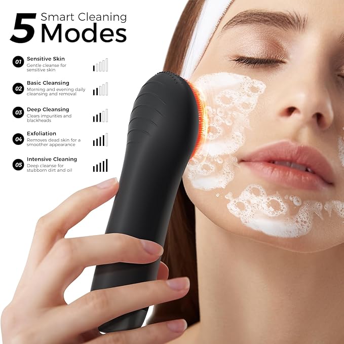 Ccigedy Face Scrubber, Electric Facial Cleansing Brush (Black)