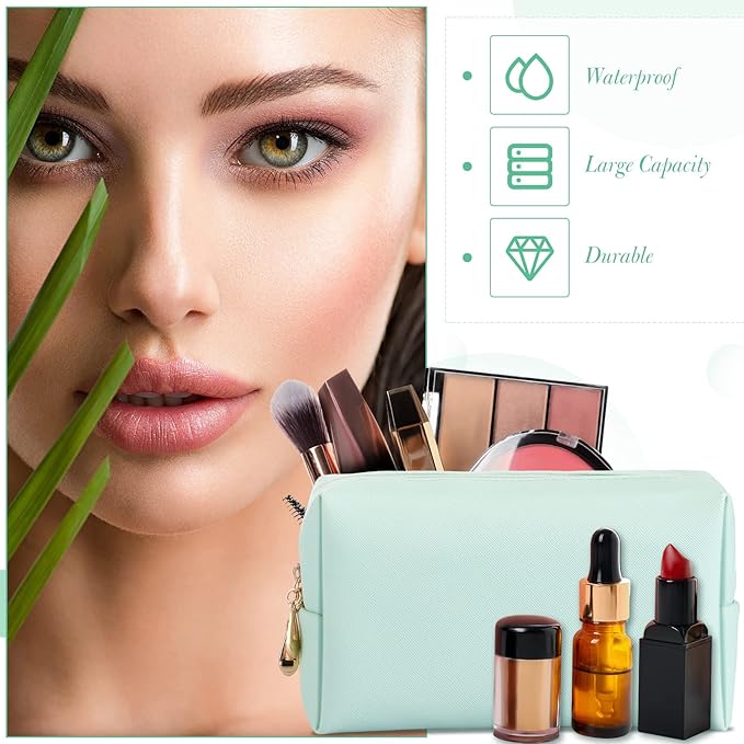 Sanwuta 9 Pcs Makeup Bags Bulk Bridesmaid Proposal Gifts Cosmetic Bags Preppy PU Leather Double Zipper Toiletry Pouch Portable Travel Organizer Case for Women Bachelorette Gift(Mint Green)