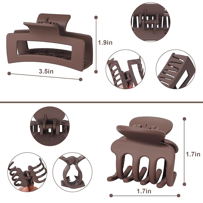 SMKSL Medium Hair Clips for Women 8 Pcs Small Claw Clips for Thin and Thick Hair 2 Styles Hair Claw Clips Combination Rectangle Banana Jaw Hair Accessories for Women and Girls (Brown)