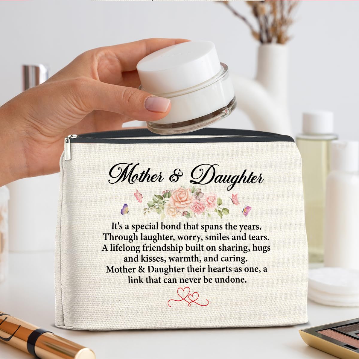 UPNEGE Mother and Daughter Gifts Makeup Bag Gift for Mom and Daughter Cosmetic Bag Zipper Makeup Pouch Gifts for Christmas Birthday Thanksgiving
