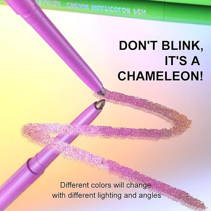 TWLBXMG Purple Pink Eyeliner Pen Chameleon Metallic Shimmer Color Changing Eye liner Pencil, Waterproof Long Lasting Eyeshadow & Eyeliner 2 In 1, Highly Pigmented Smudge Proof # 03