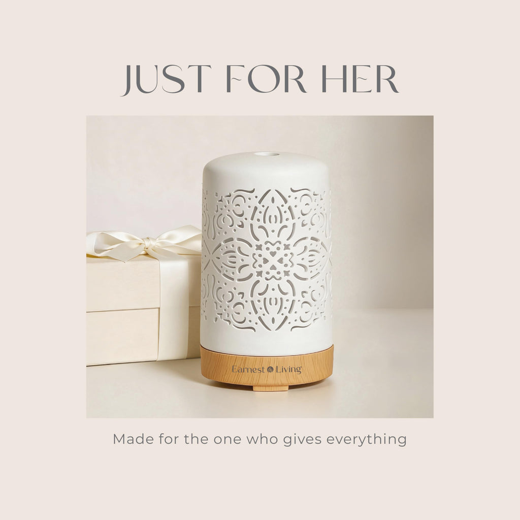Earnest Living Essential Oil Diffuser White Ceramic Diffuser 100 ml Timers Night Lights and Auto Off Function Home Office Humidifier Aromatherapy Diffusers for Essential Oils