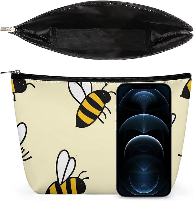 Meaudiwes Personality Fashion Zipper Cosmetic Case, Portable Makeup Case, Toiletry Bag, Cute Bee Pattern Travel Cosmetic Toiletry Bag