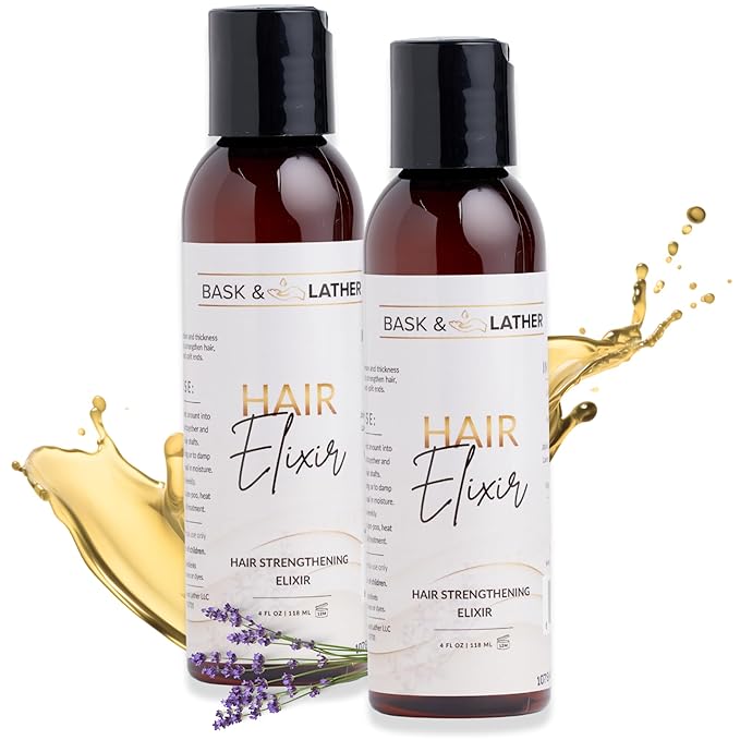 BASK & LATHER Elixir Hair Strengthening Oil, Jamaican Black Castor Oil, For Volume, Thickness, Detangle, De Frizz, Conditions New Hair Growth