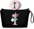 SEAMOON A-Z Personalized Gifts for Women, Initial Makeup Bag with Mirror, I