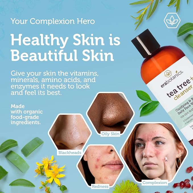 Era Organics Tea Tree Oil Face Wash - Salicylic Acid Cleanser for Oily Skin