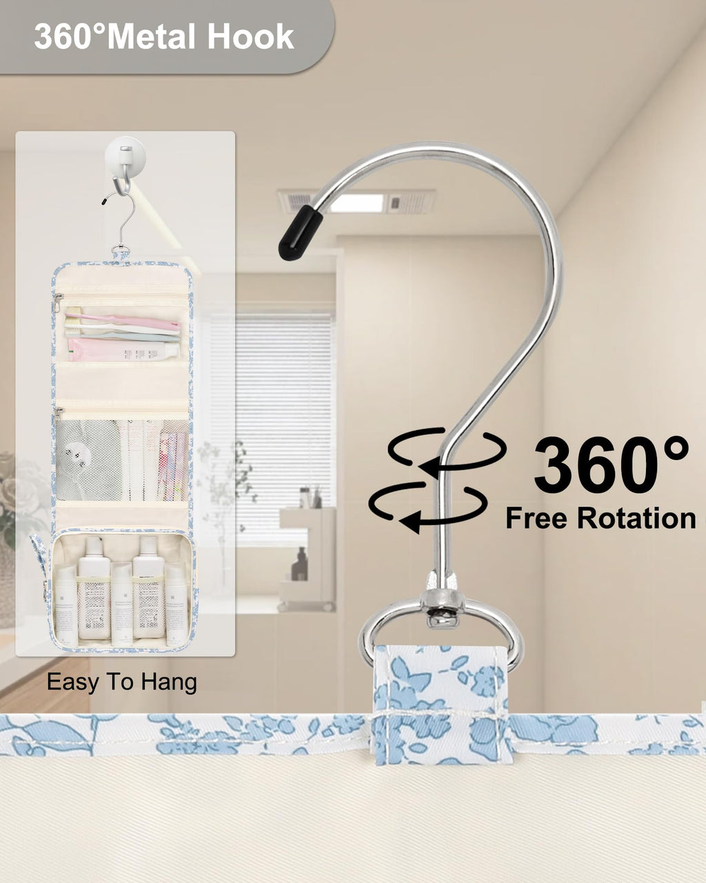 Relavel Small Hanging Toiletry Bag for Women, Floral Hanging Organizer