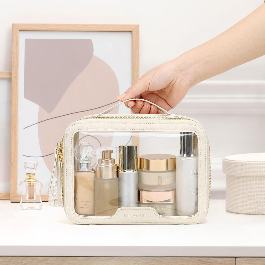 PACKISM Clear Makeup Bag - PU Leather Clear Travel Bags for Toiletries
