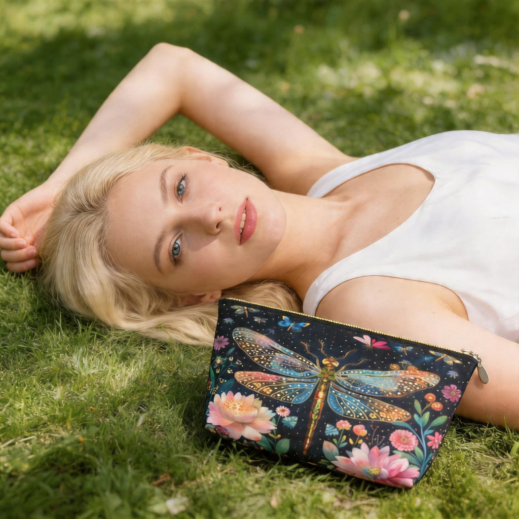 Dultua Mothers Day Gifts Makeup Bag Purse Cosmetic Bag Travel Toiletry Leather Make Up Bags for Mom Wife Women Daughter Floral Dragonfly