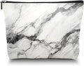 Scribesense Makeup Bag Travel Cosmetic Bags Small Makeup Case Waterproof Zipper Pouch for Women Girls 7X9inches - Bold Black - Veined White Marble