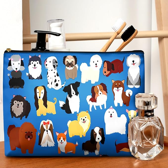 GEGEPINK Cute Makeup Bag for Purse Waterproof Cosmetic Bags for Women Funny Smooth Zipper Travel Toiletry Pouch 10X8 Inches-Cute Animal Dogs Makeup pouch