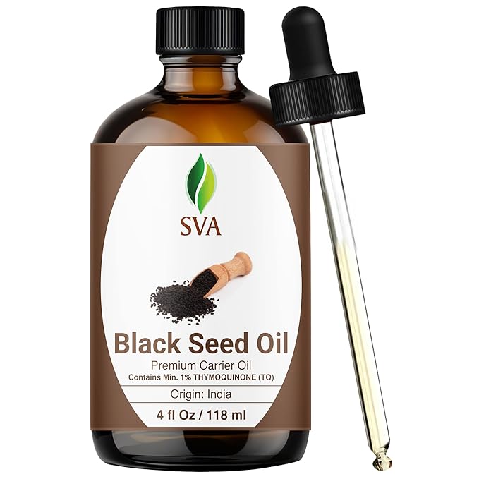 SVA Black Seed Oil - 4 Fl Oz - for Face, Skin Care, Hair Care, Scalp Massage & Body Massage – Carrier Oil with Dropper