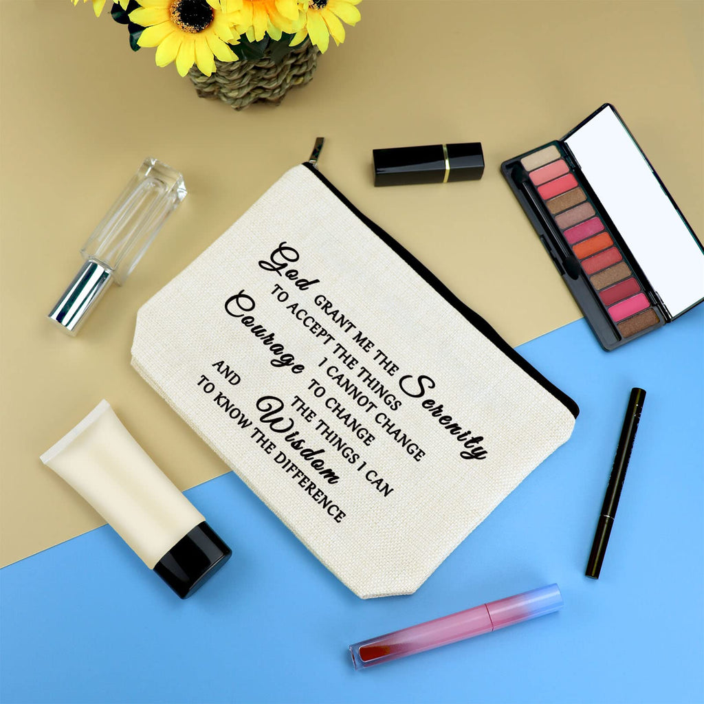 Christian Makeup Bag Serenity Prayer Gift Inspirational Gift for Women Cosmetic Bag Sobriety Addiction Recovery AA Gifts Religious Encouragement Motivational Gifts for Her Travel Toiletry Pouch