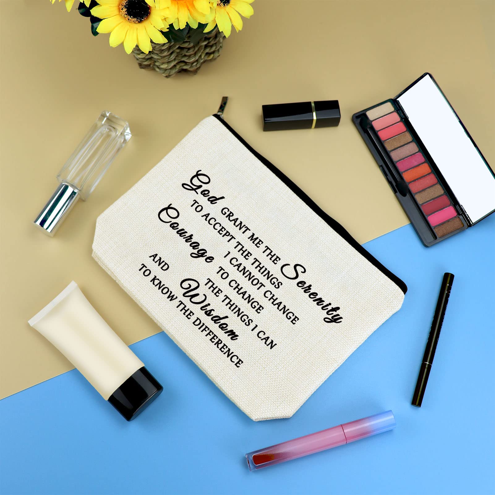 Christian Makeup Bag Serenity Prayer Gift Inspirational Gift for Women Cosmetic Bag Sobriety Addiction Recovery AA Gifts Religious Encouragement Motivational Gifts for Her Travel Toiletry Pouch