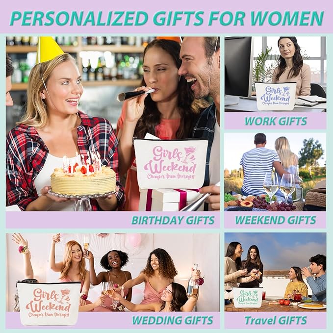 4 Pcs Girls Weekend Gifts for Women 2026 Girl Trip Gifts Favors Makeup Bag