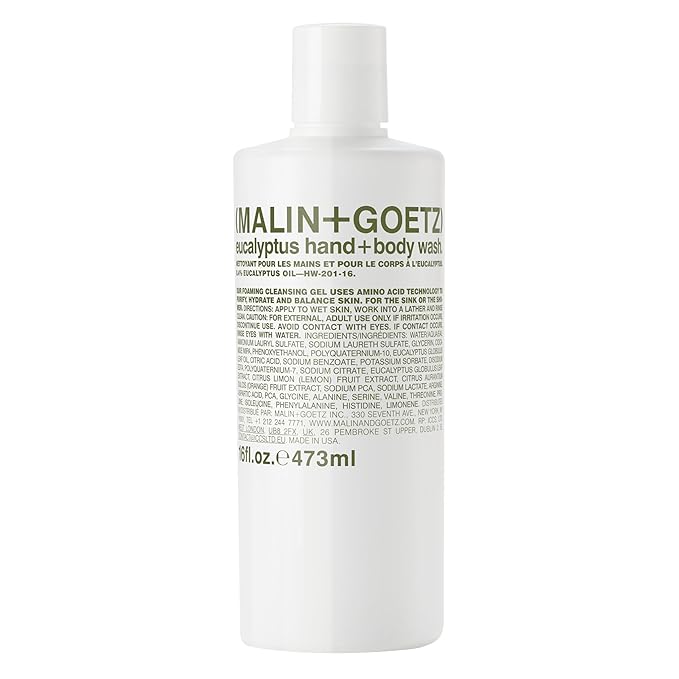 MALIN+GOETZ Hand + Body Wash | Gentle Foaming Cleanser with Botanical Extracts and Amino Acids | Hydrating, pH-Balanced, Unisex Scent | Vegan & Cruelty-Free (Eucalyptus, 16 Fl Oz)